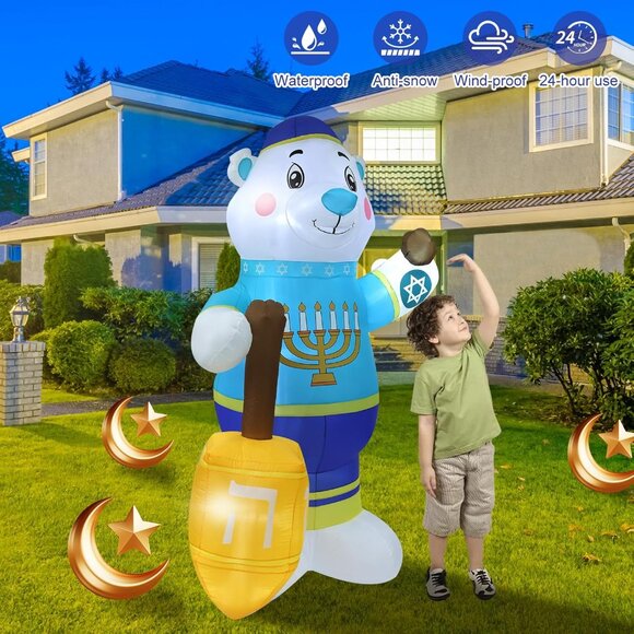 8FT Hanukkah Bear Inflatable Outdoor Holiday Decoration for Lawn Patio Deck - Picture 3 of 7